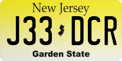 NJ license plate J33DCR