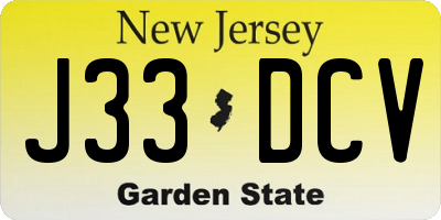 NJ license plate J33DCV