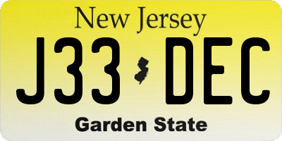 NJ license plate J33DEC