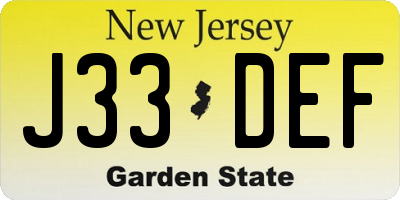 NJ license plate J33DEF
