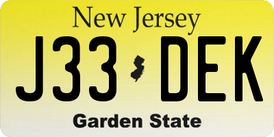 NJ license plate J33DEK