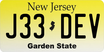 NJ license plate J33DEV