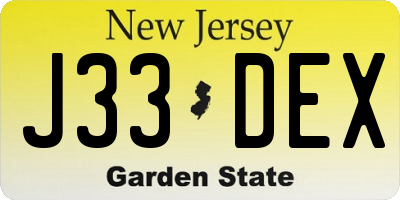NJ license plate J33DEX