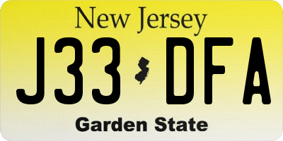 NJ license plate J33DFA