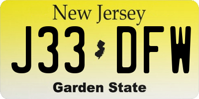NJ license plate J33DFW