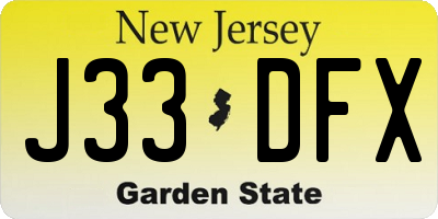NJ license plate J33DFX