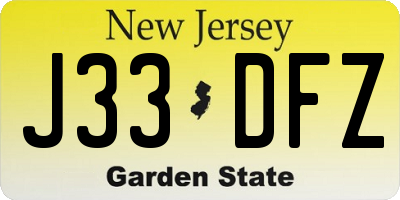 NJ license plate J33DFZ