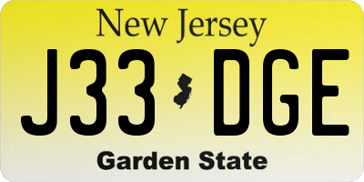 NJ license plate J33DGE