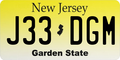 NJ license plate J33DGM