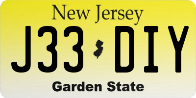 NJ license plate J33DIY