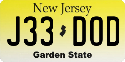 NJ license plate J33DOD