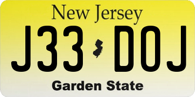 NJ license plate J33DOJ
