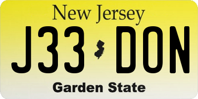 NJ license plate J33DON