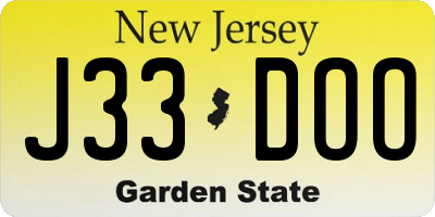 NJ license plate J33DOO