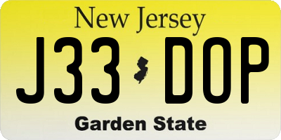 NJ license plate J33DOP