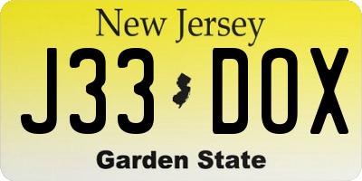 NJ license plate J33DOX