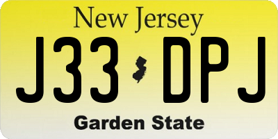 NJ license plate J33DPJ