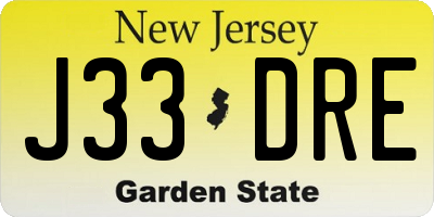NJ license plate J33DRE