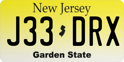 NJ license plate J33DRX