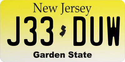 NJ license plate J33DUW