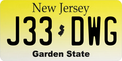 NJ license plate J33DWG