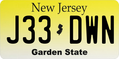 NJ license plate J33DWN