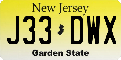 NJ license plate J33DWX