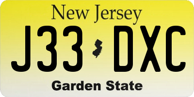 NJ license plate J33DXC