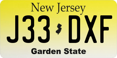 NJ license plate J33DXF