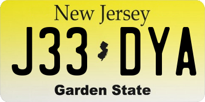 NJ license plate J33DYA