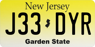 NJ license plate J33DYR