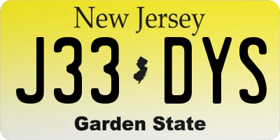 NJ license plate J33DYS