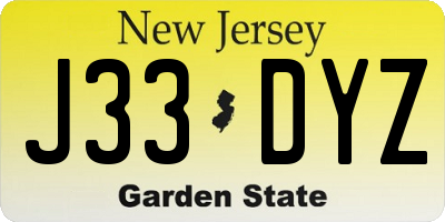 NJ license plate J33DYZ