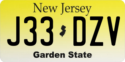 NJ license plate J33DZV