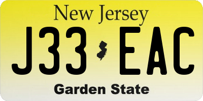 NJ license plate J33EAC