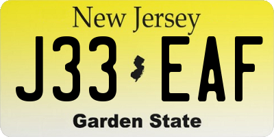 NJ license plate J33EAF