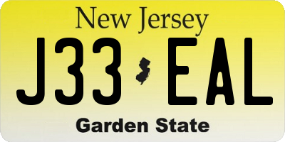 NJ license plate J33EAL