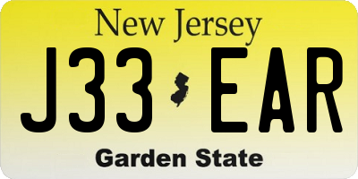 NJ license plate J33EAR