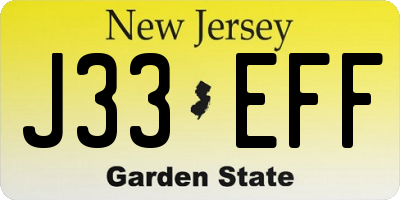 NJ license plate J33EFF