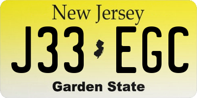 NJ license plate J33EGC