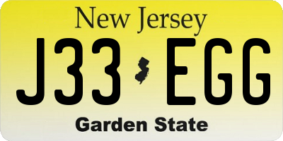 NJ license plate J33EGG