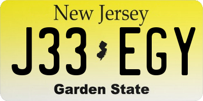 NJ license plate J33EGY