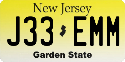 NJ license plate J33EMM