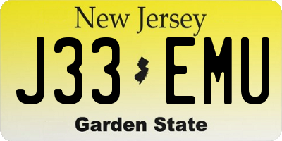 NJ license plate J33EMU