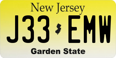 NJ license plate J33EMW