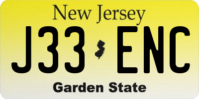 NJ license plate J33ENC