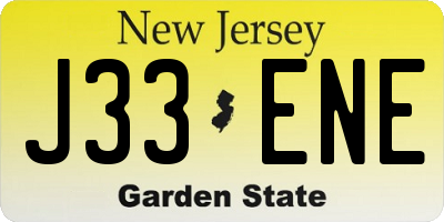 NJ license plate J33ENE