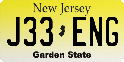 NJ license plate J33ENG