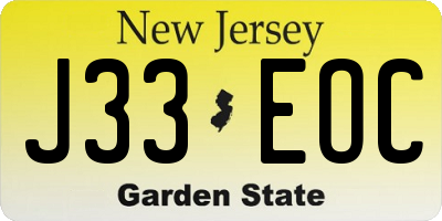 NJ license plate J33EOC