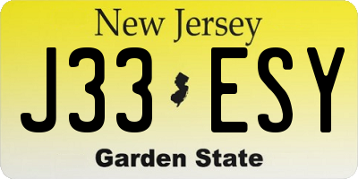 NJ license plate J33ESY